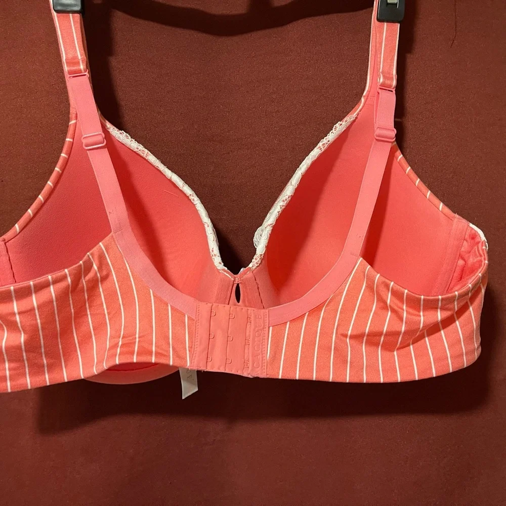 Cacique Striped hot pink and White bra with lace - Picture 5 of 6